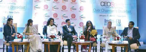 Renata Zamida, Directress, Slovenian Book Agency; Mudit Mohini, Director, Vishv Books; Monica Malhotra Kandhari, Mg Director, MBD Group; Vikas Gupta, Mg Director, Wiley India; Urvashi Butalia, Chair, FICCI Publishing Committee and Director, Zubaan; J L Morin, Author, Cyprus; and Shrikant Sinha, CEO, NASSCOM Foundation.